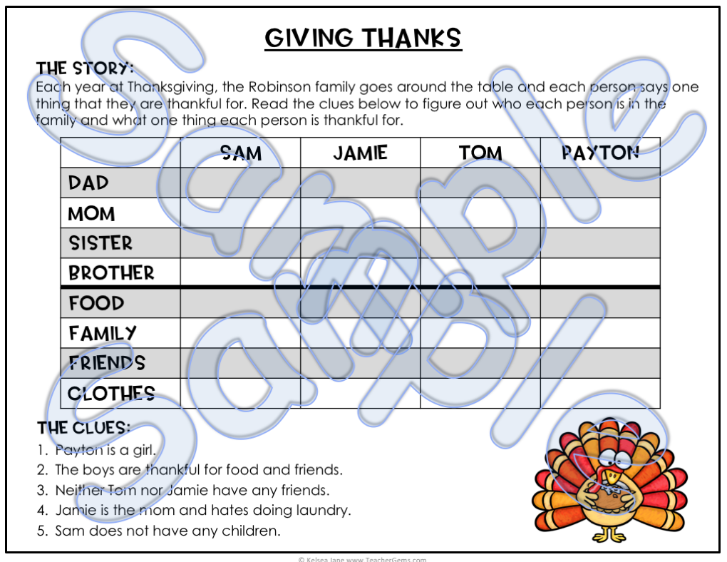 Thanksgiving Logic Puzzles – Teacher Gems