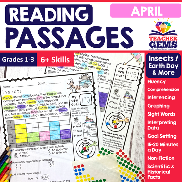 April Reading Passages - Insects, Earth Day, April Showers