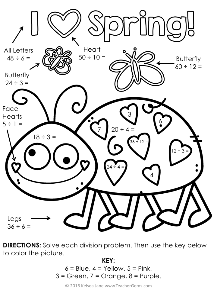 Spring Insects Color By Number Insects Multiplication Color By Number Teacher Stuff Coloring Squared