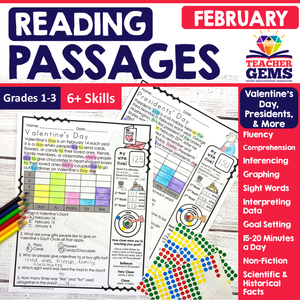 February Reading Passages - Valentine's Day, Presidents, & More