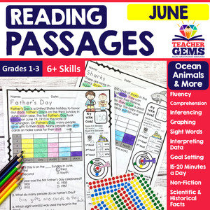 June Reading Passages - Ocean Animals, Father's Day, & More