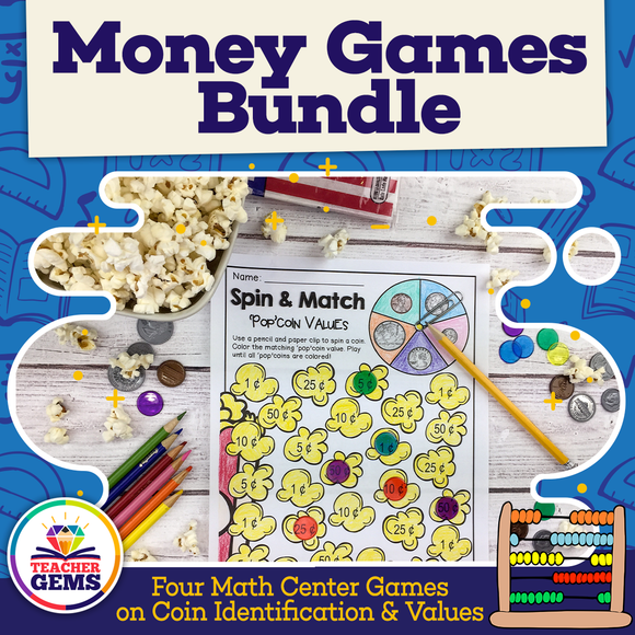 Money Games Math Centers - Coin Identification, Values, and Adding