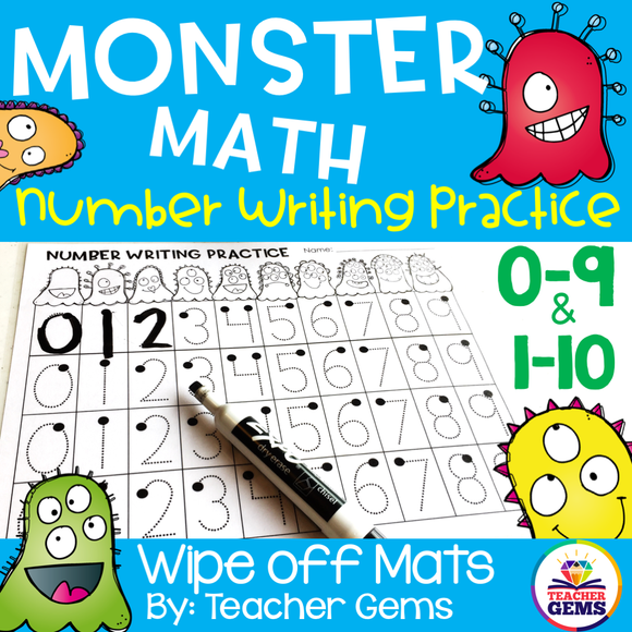 Monster Math Number Writing Practice 0-9 and 1-10