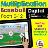 Multiplication Baseball Facts 0-12 Digital Boom Cards™ Distance Learning