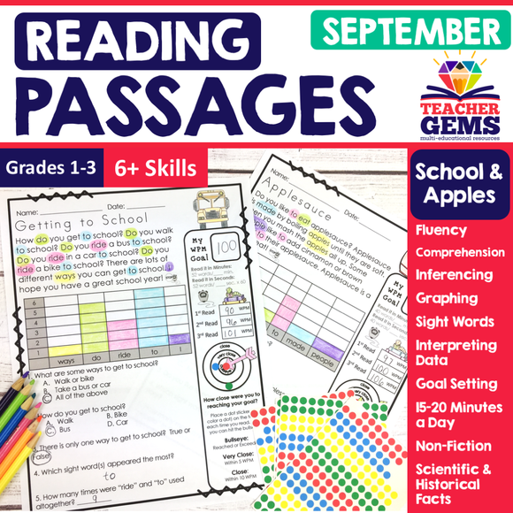 September Reading Passages - School and Apples