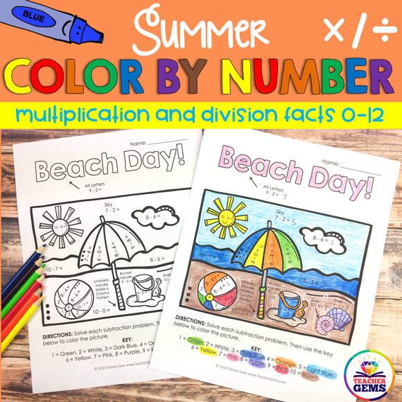 Summer Color by Number Multiplication and Division Facts 0-12