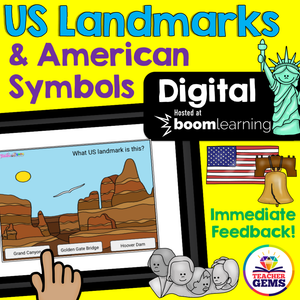 US Landmarks and American Symbols Digital Boom Cards™ Distance Learning