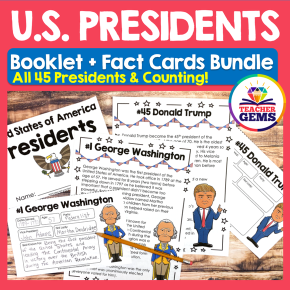 United States Presidents Booklet & Fact Cards Bundle
