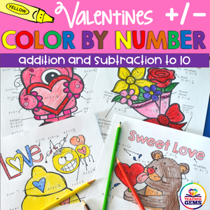Valentine's Color by Number Addition and Subtraction to 10